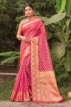 pink organza saree