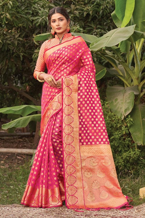 pink organza saree