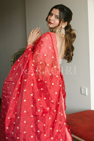 Neon Pink Organza Saree With Blouse Piece