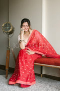 Neon Pink Organza Saree With Blouse Piece