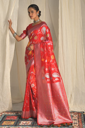 Red Organza Saree