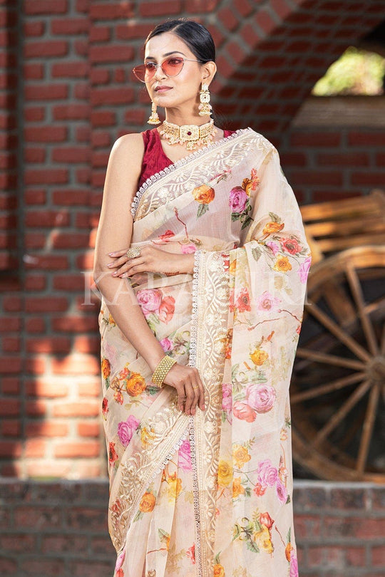 Organza Saree Rose Beige Organza Saree saree online