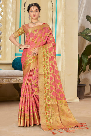 Rose Pink Organza Saree