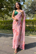 pink organza saree