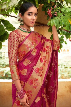 Ruby Pink Organza Saree