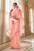 Salmon Pink Organza Saree