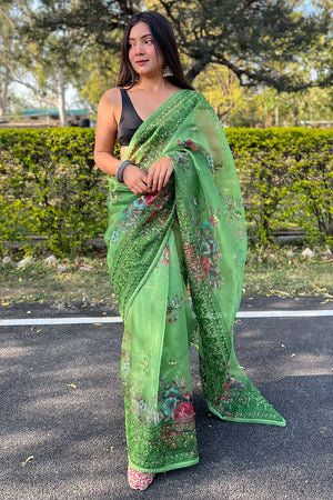 Shamrock Green Organza Saree