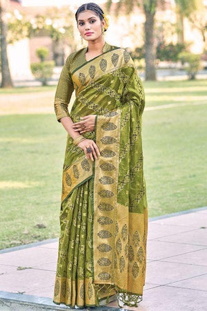 Sheen Green Organza Saree