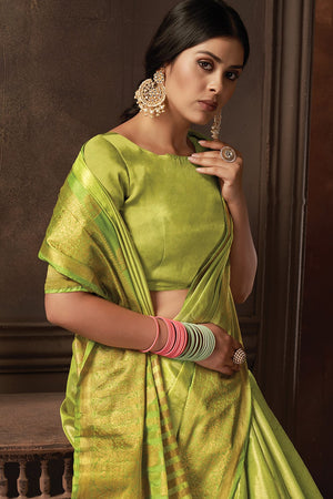 green organza saree