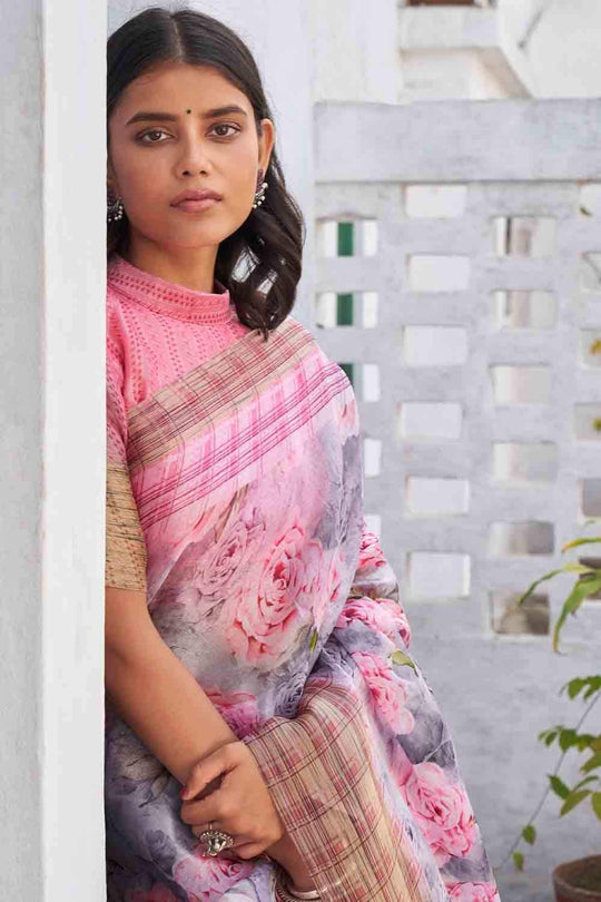 Silver Grey Organza Saree