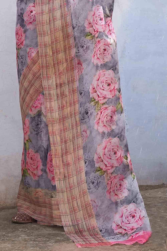 Silver Grey Organza Saree