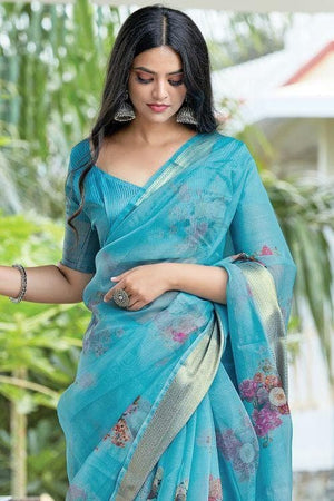 Sky Blue Organza Saree