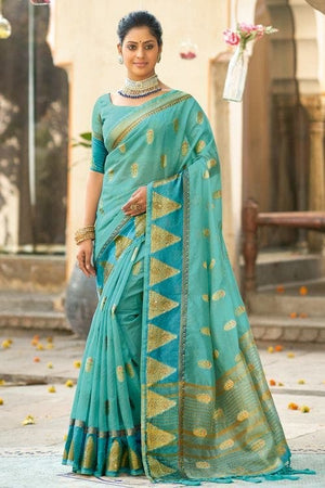 Sky Blue Organza Saree