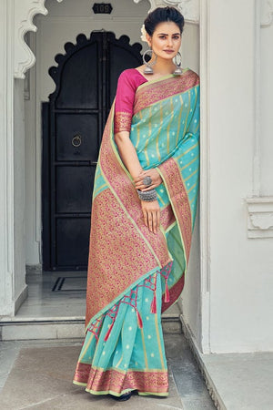 Sky Blue Organza Saree