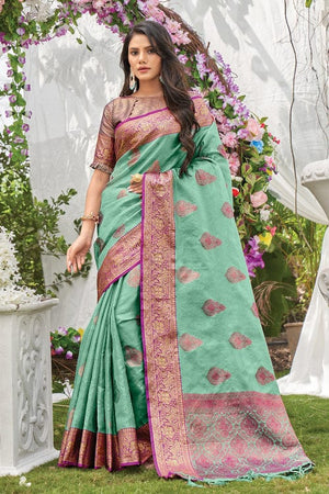 Sky Blue Organza Saree