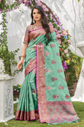 blue organza saree