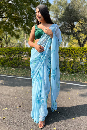 Sky Blue Chiffon Saree