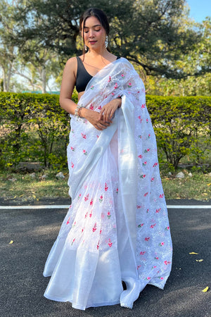 Snow White Organza Saree