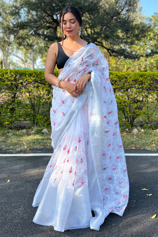 white organza saree