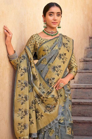 Steel Grey Organza Saree