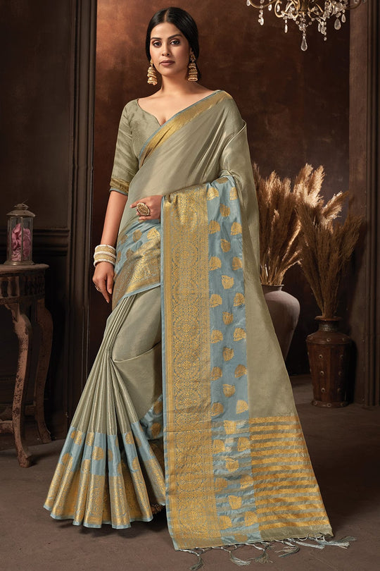 grey organza saree