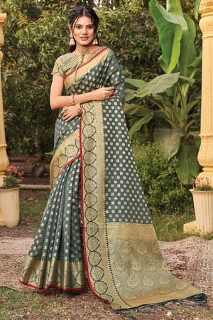 Steel Grey Organza Saree
