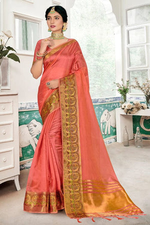 Strawberry Pink Organza Saree