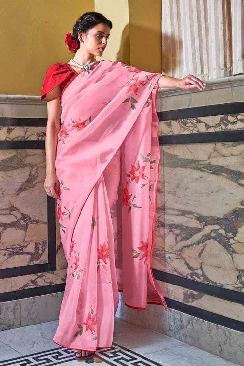 Taffy Pink Organza Saree