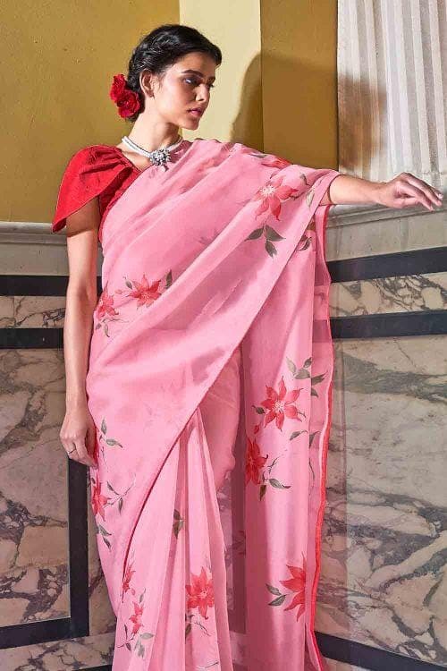 Taffy Pink Organza Saree