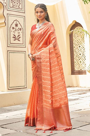 organza saree, orange saree