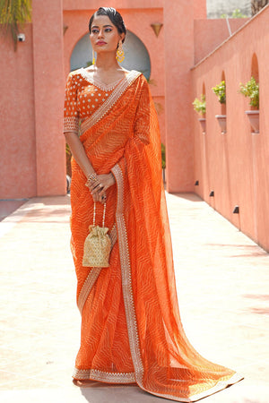 orange organza saree