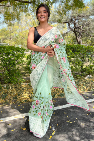 Tea Green Organza Saree