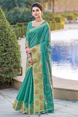 Teal Blue Organza Saree