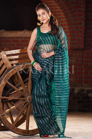 Teal Blue Organza Saree