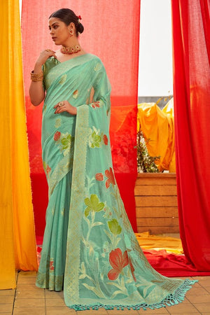 Teal Blue Organza Saree