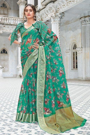 Teal Green Organza Saree