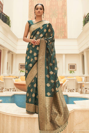 Teal Green Organza Saree