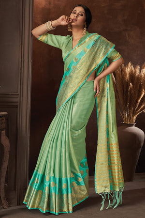 Turquoise Blue Organza Saree