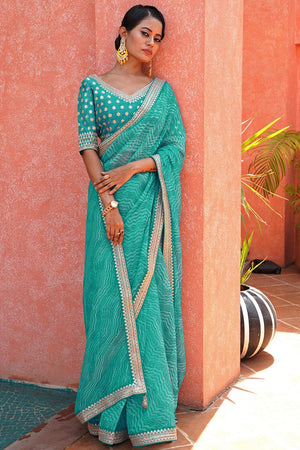 Turquoise Blue Organza Saree