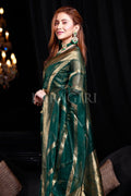 dark green organza saree