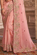 Watermelon Pink Organza Saree