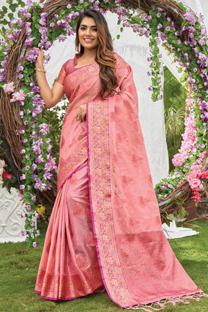 Watermelon Pink Organza Saree