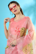 pink organza saree