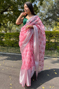 pink organza saree