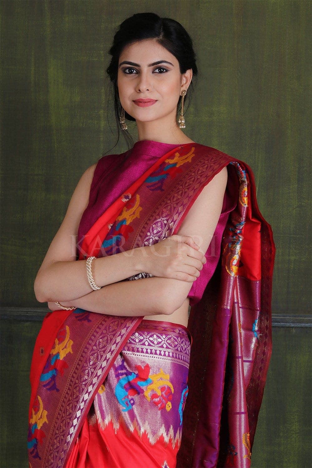 Paithani - Ikat Saree Crimson Red Paithani - Ikat Saree saree online