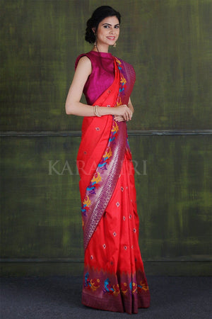 Crimson Red Paithani - Ikat Saree