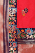 Paithani - Ikat Saree Raspberry Red Paithani - Ikat Saree saree online