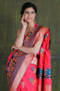 Paithani - Ikat Saree Raspberry Red Paithani - Ikat Saree saree online