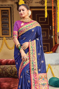 blue paithani silk saree