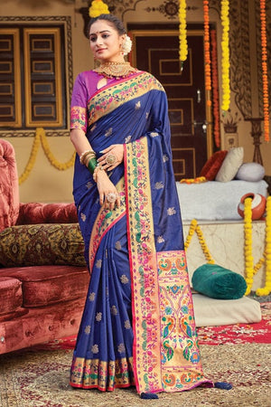 Admiral Blue Paithani Saree